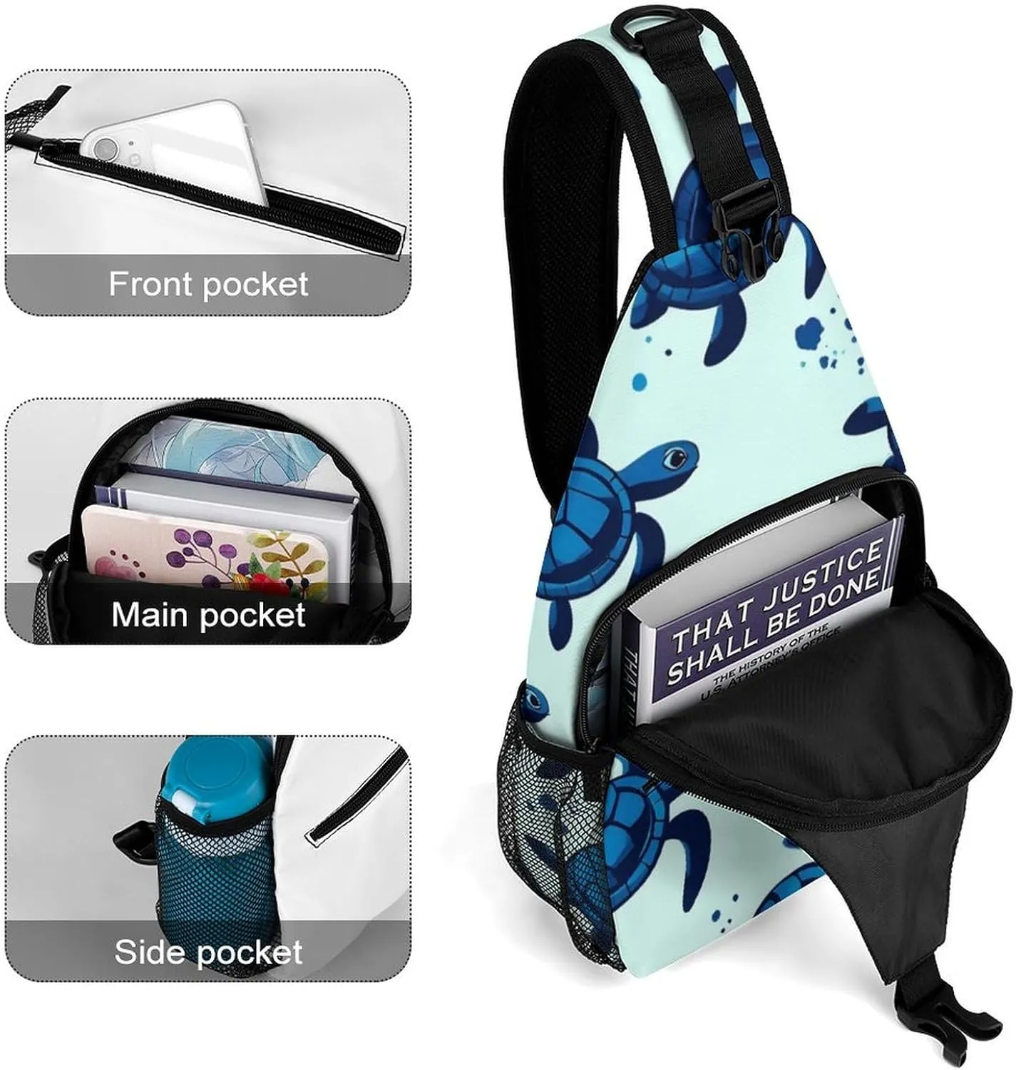Elegant Crossbody Backpack, Ocean Animal Turquoise Blue Sea Turtles Travel Hiking Chest Bag Adjustable Sling Pack for Purses Shoulder Bag for Women Men's Travel,Sports
