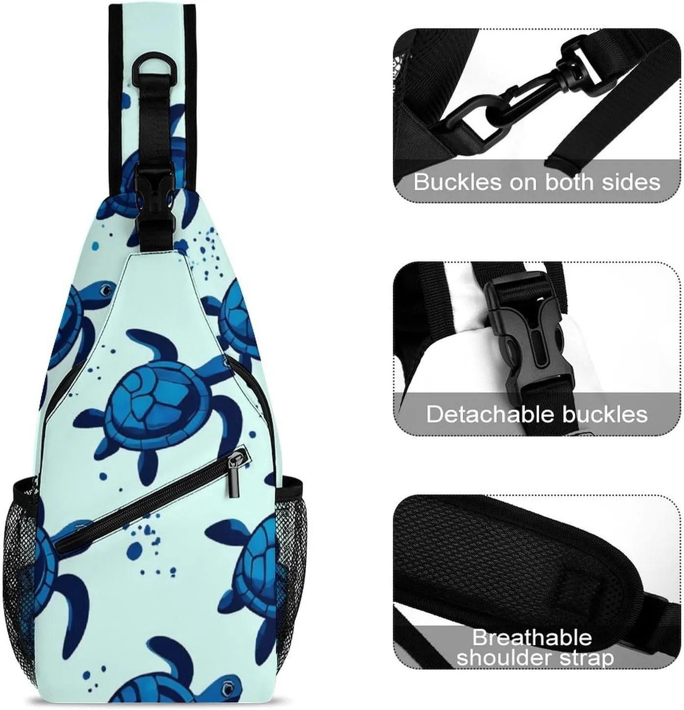 Elegant Crossbody Backpack, Ocean Animal Turquoise Blue Sea Turtles Travel Hiking Chest Bag Adjustable Sling Pack for Purses Shoulder Bag for Women Men's Travel,Sports