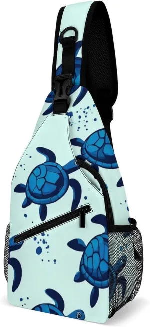 Elegant Crossbody Backpack, Ocean Animal Turquoise Blue Sea Turtles Travel Hiking Chest Bag Adjustable Sling Pack for Purses Shoulder Bag for Women Men's Travel,Sports