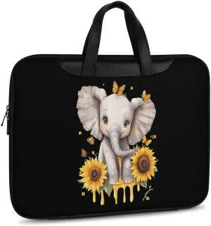 Elephant Sunflowers And Butterfly Leather Bag Laptop Case Slim Water Resistant Computer Bags with Handle Briefcase for Work