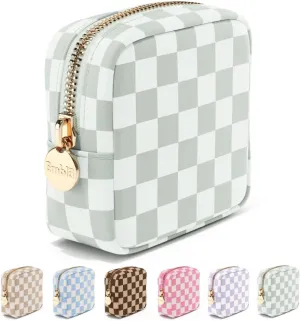 Embla Makeup Bag Travel Cosmetic Bag, Toiletry Bag, Cute Makeup Organizer, Nylon Zipper Pouch Purse Storage Bag Cosmetics Organizer, Womens Make Up Bag Mini Makeup Bags (Mint Green Checkered)