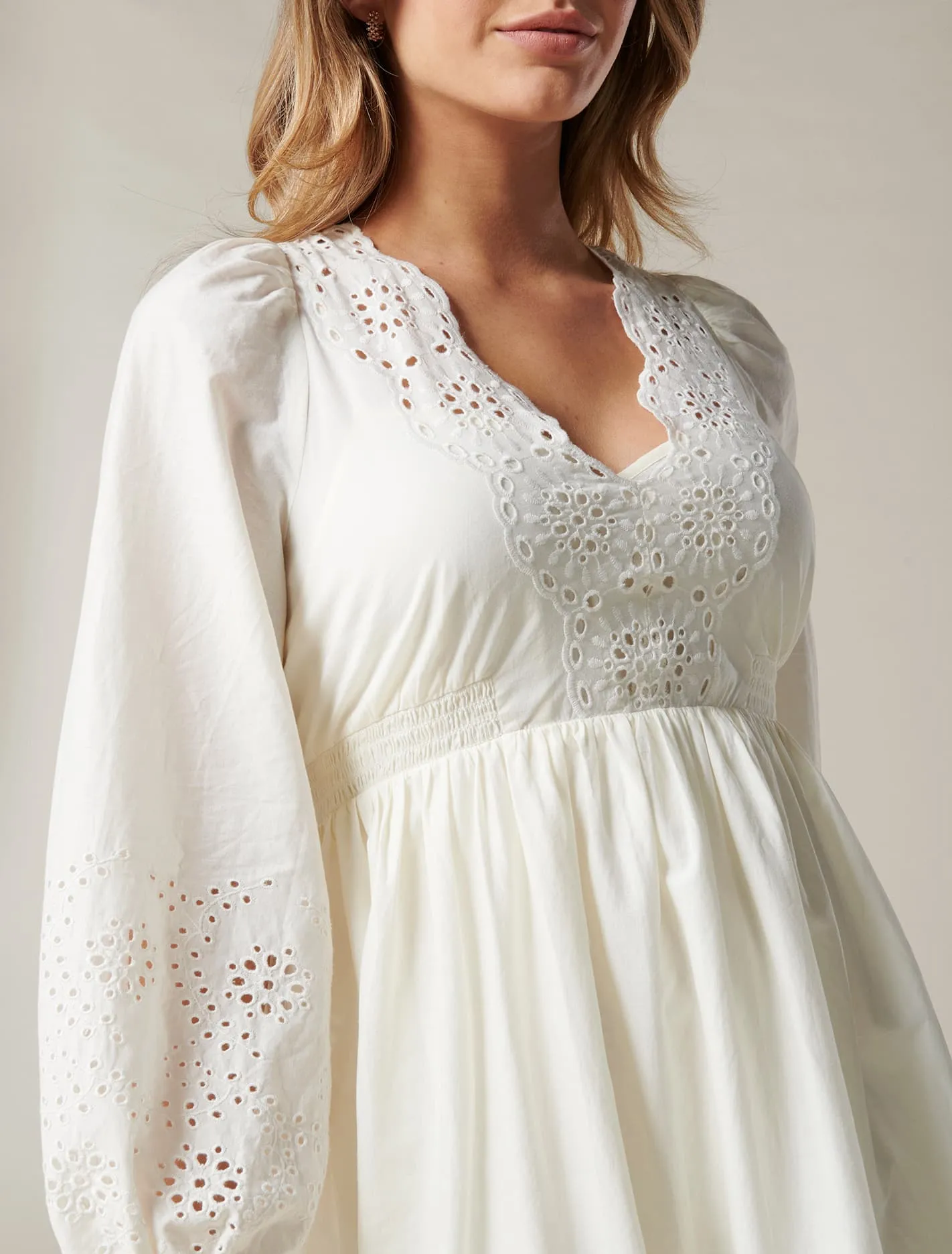 Esther Puff Sleeve Cutwork Dress