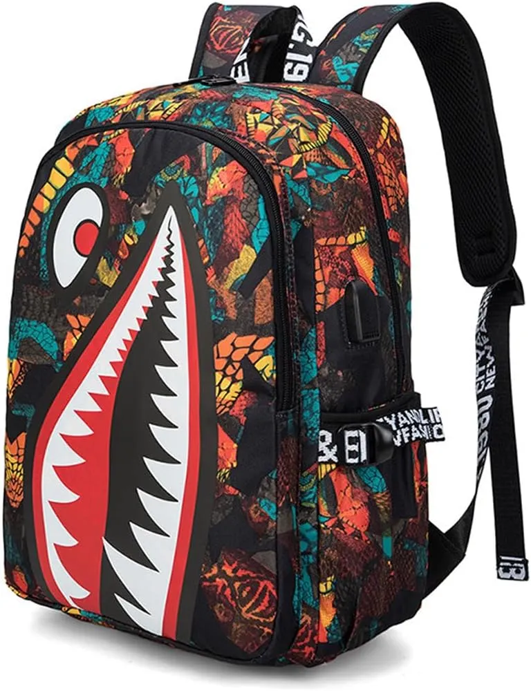 FENGJINRUHUA Shark Business USB Laptop Work Daypack Hiking Travel Shoulder Bags Camping Rucksack