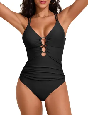 Firpearl Underwire One Piece Swimsuits for Women Sexy Cutout Monokini Ruched Tummy Control Bathing Suits Cross Back Swimwear