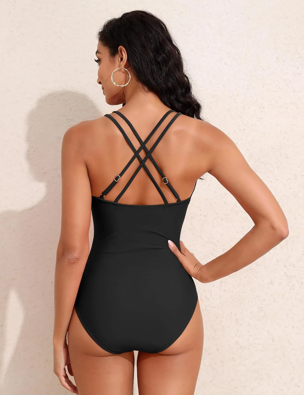 Firpearl Underwire One Piece Swimsuits for Women Sexy Cutout Monokini Ruched Tummy Control Bathing Suits Cross Back Swimwear