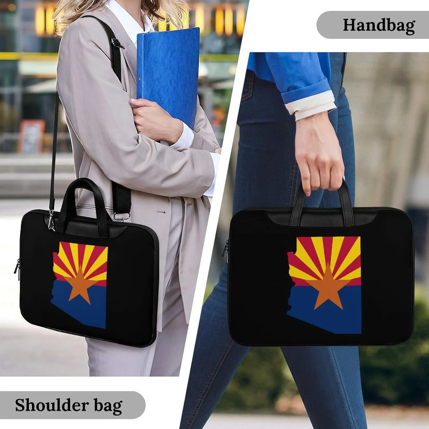 Flag Map Of Arizona Leather Bag Laptop Case Slim Water Resistant Computer Bags with Handle Briefcase for Work