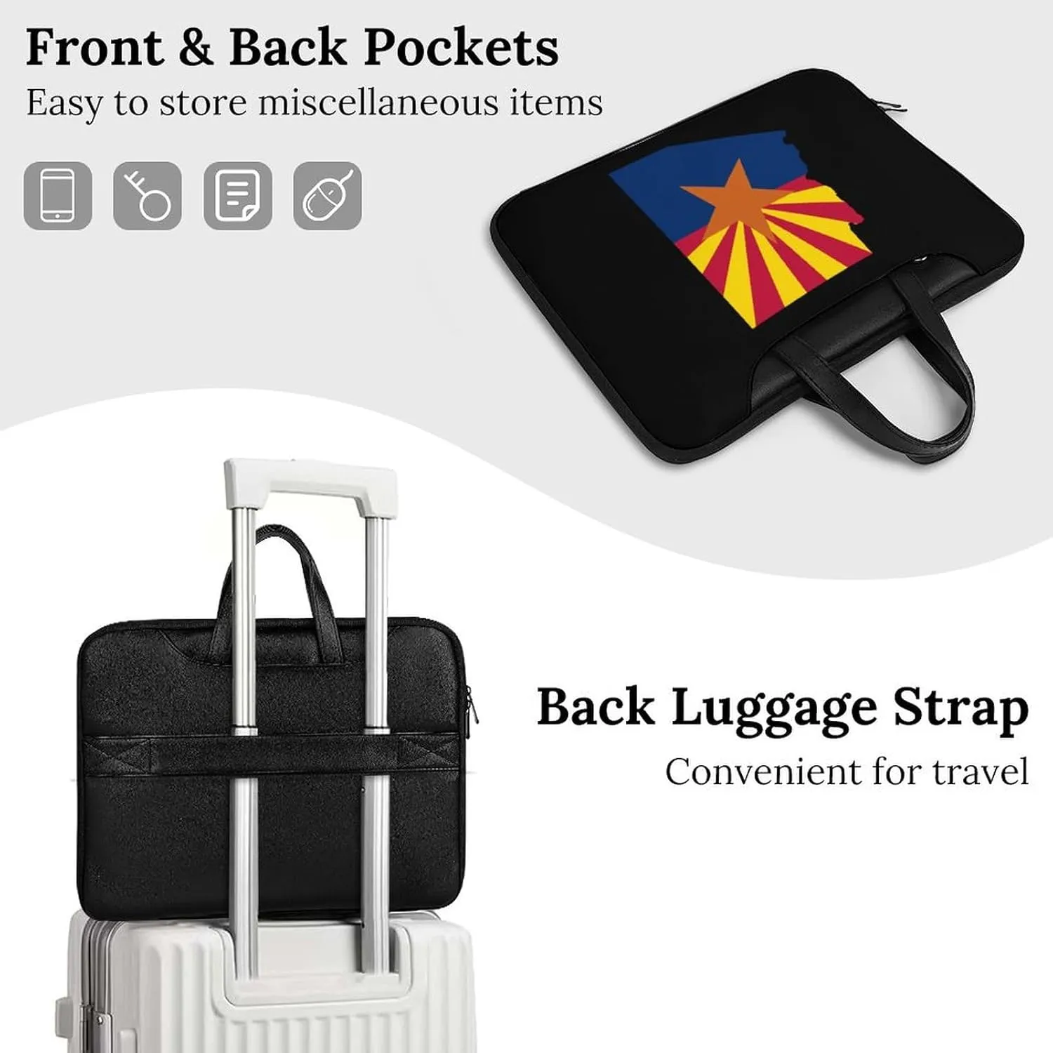 Flag Map Of Arizona Leather Bag Laptop Case Slim Water Resistant Computer Bags with Handle Briefcase for Work