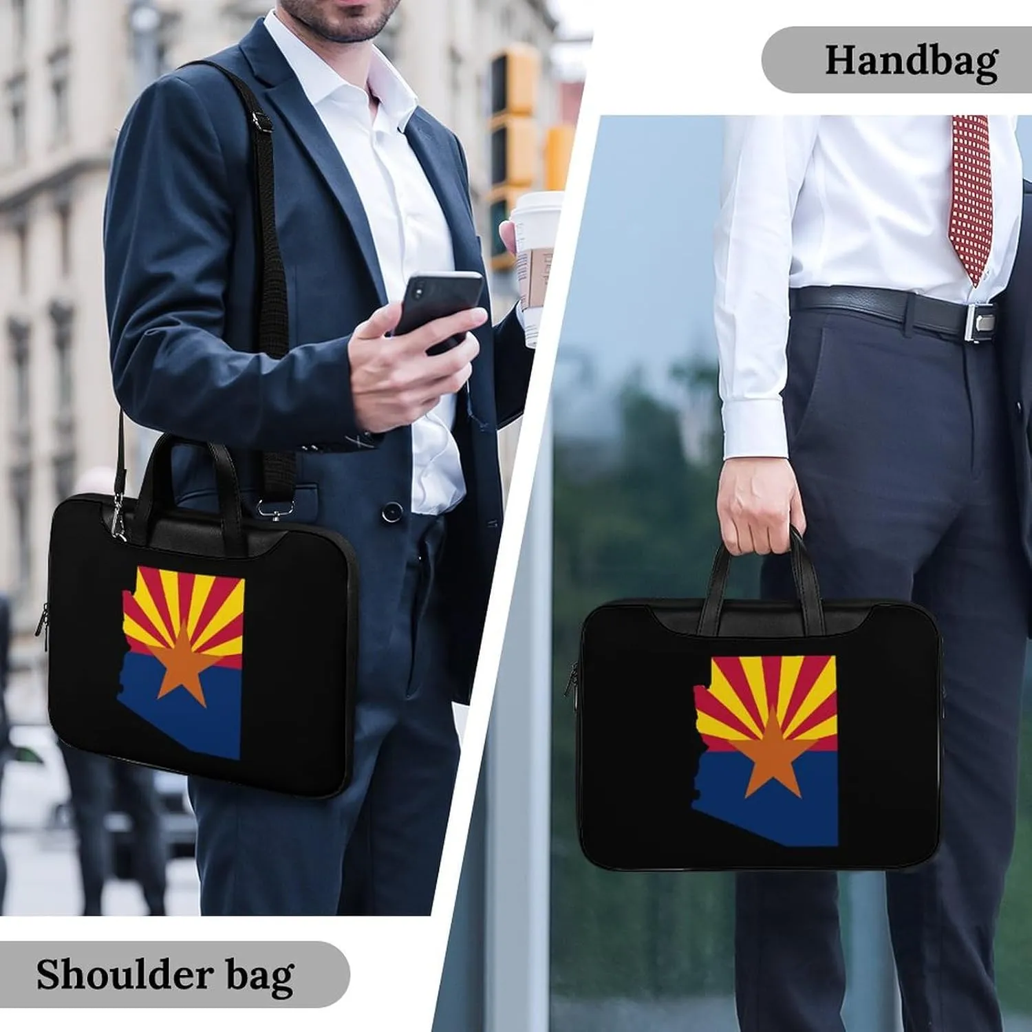 Flag Map Of Arizona Leather Bag Laptop Case Slim Water Resistant Computer Bags with Handle Briefcase for Work