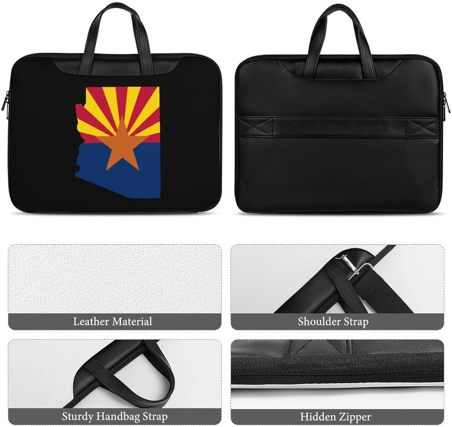Flag Map Of Arizona Leather Bag Laptop Case Slim Water Resistant Computer Bags with Handle Briefcase for Work