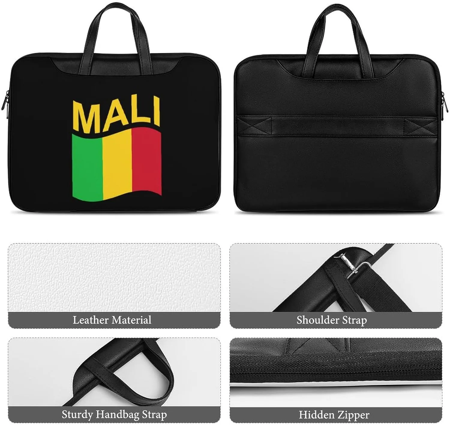Flag of Mali Leather Bag Laptop Case Slim Water Resistant Computer Bags with Handle Briefcase for Work