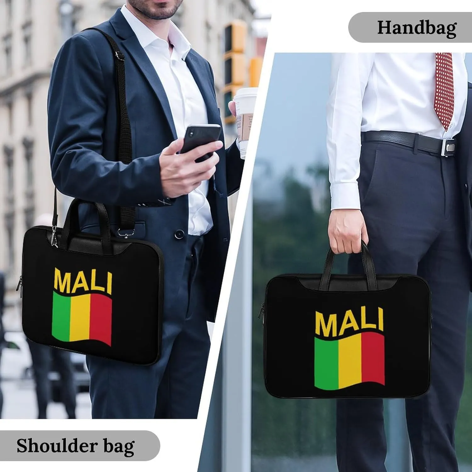 Flag of Mali Leather Bag Laptop Case Slim Water Resistant Computer Bags with Handle Briefcase for Work