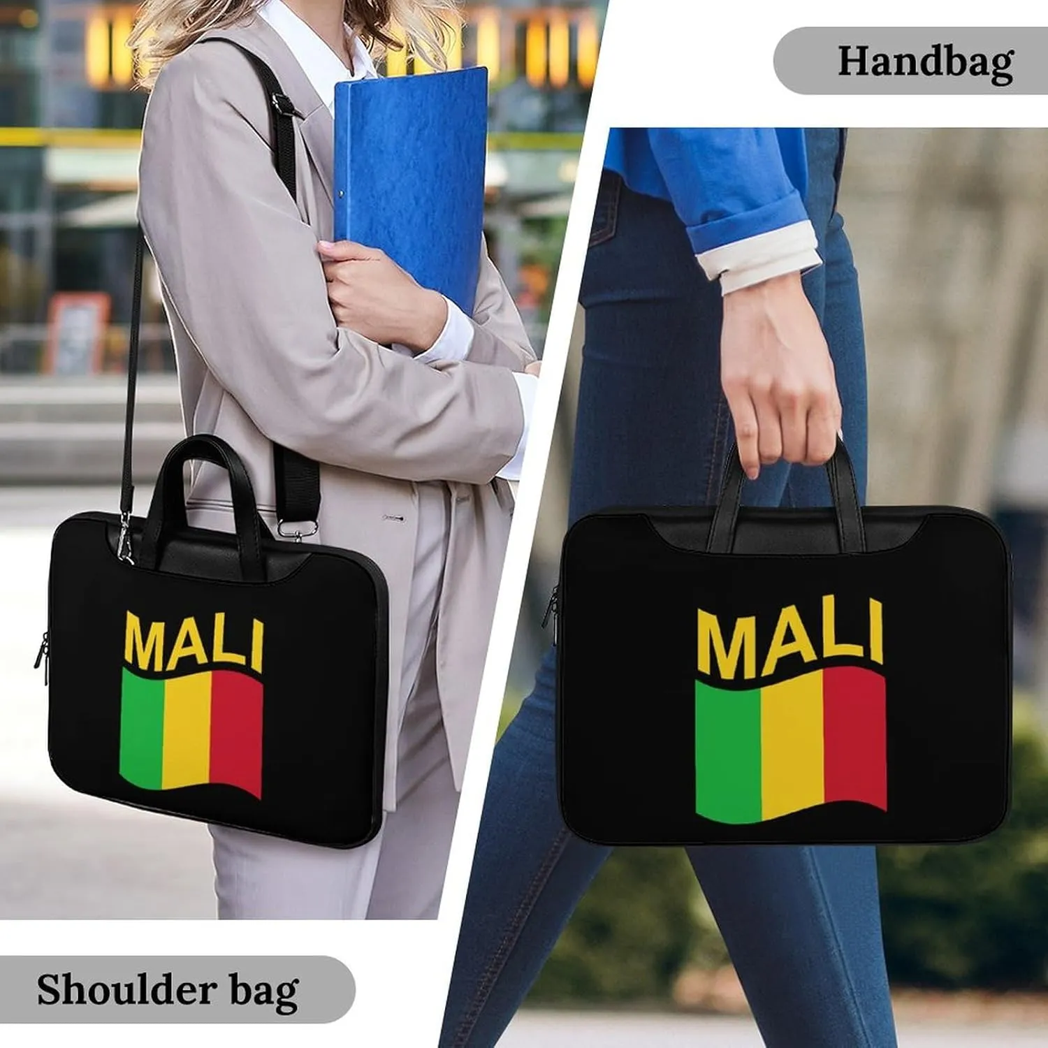 Flag of Mali Leather Bag Laptop Case Slim Water Resistant Computer Bags with Handle Briefcase for Work