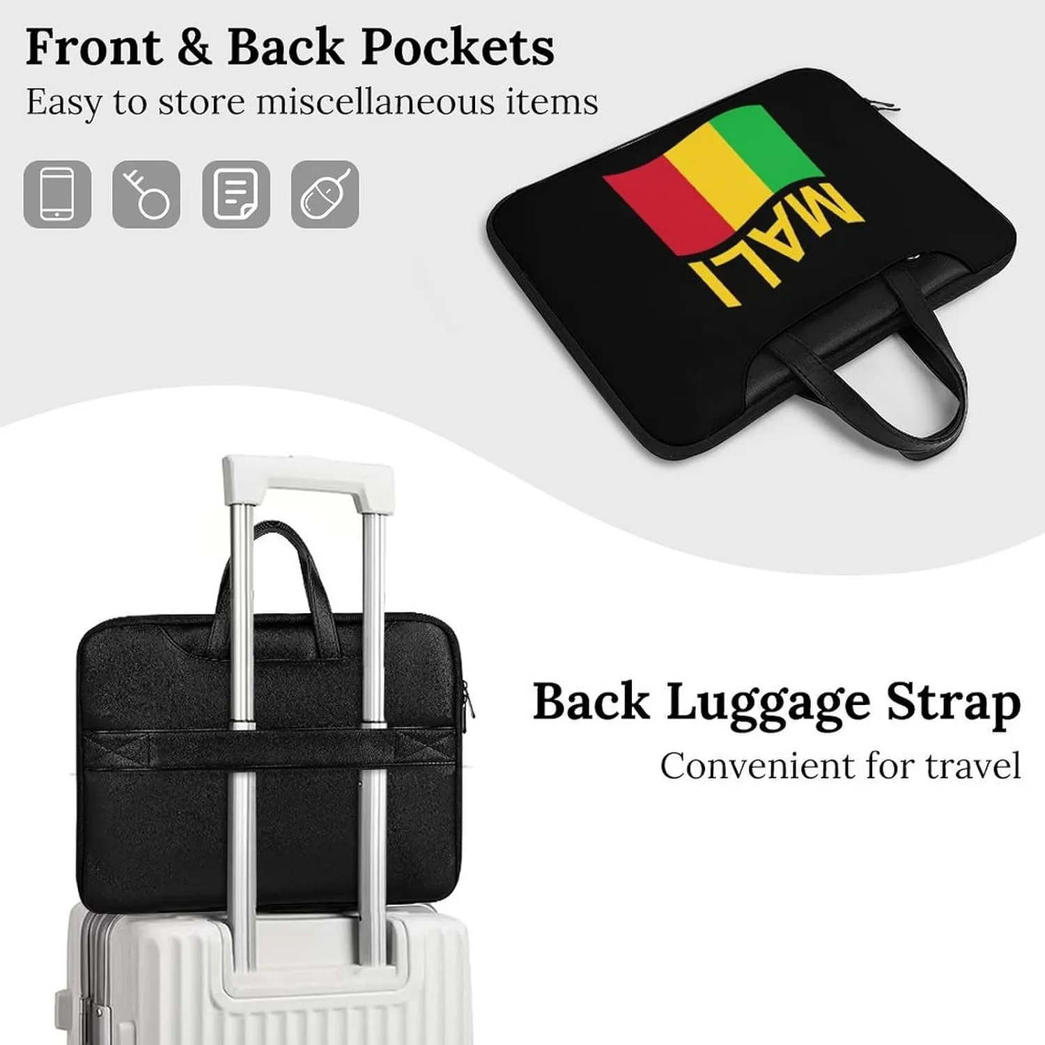 Flag of Mali Leather Bag Laptop Case Slim Water Resistant Computer Bags with Handle Briefcase for Work