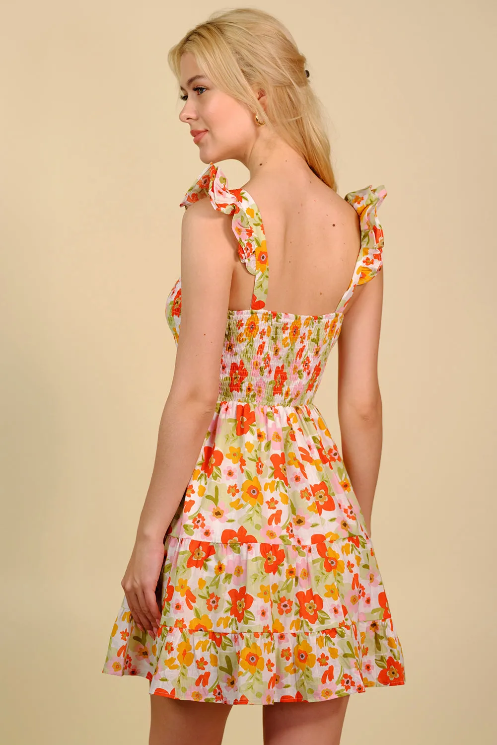 Floral Smocked Square Neck Mini Dress