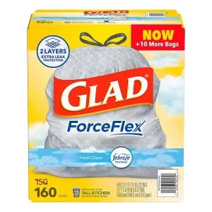 ForceFlex Tall Kitchen Drawstring Trash Bags - Fresh Clean with Febreze, 160 ct./13 gal.