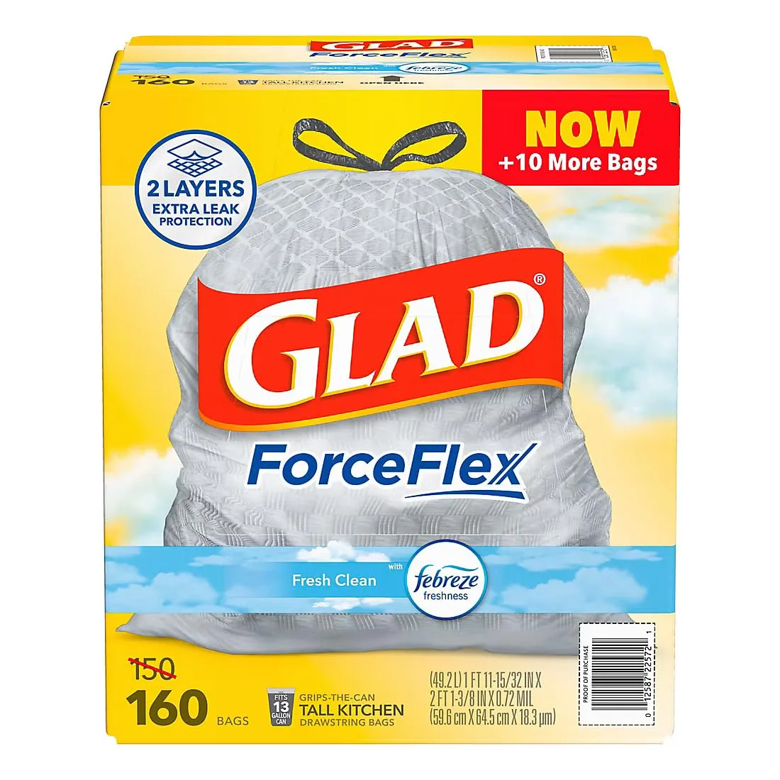 ForceFlex Tall Kitchen Drawstring Trash Bags - Fresh Clean with Febreze, 160 ct./13 gal.