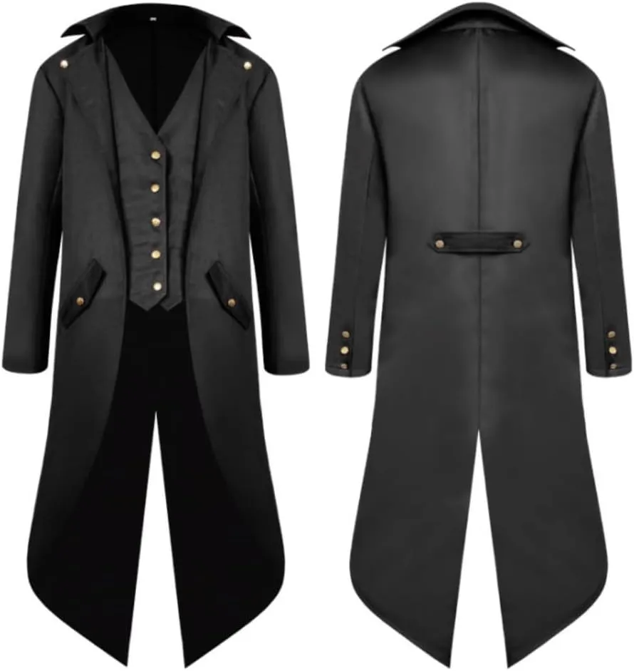 FRMUIC Mens Medieval Steampunk Tailcoat Halloween Joker Costumes, Renaissance Pirate Vampire Gothic Jackets Frock Coat