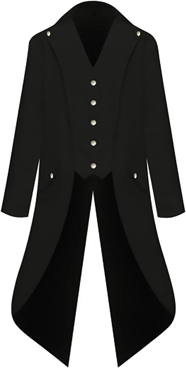 FRMUIC Mens Medieval Steampunk Tailcoat Halloween Joker Costumes, Renaissance Pirate Vampire Gothic Jackets Frock Coat