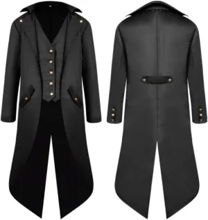FRMUIC Mens Medieval Steampunk Tailcoat Halloween Joker Costumes, Renaissance Pirate Vampire Gothic Jackets Frock Coat