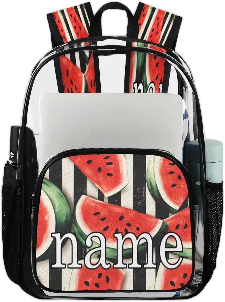Fruits Watermelon Stripe Personalized Clear Backpack Custom Waterproof PVC Transparent Backpack with Name Heavy Duty Transparent Bag for Work Travel Concerts