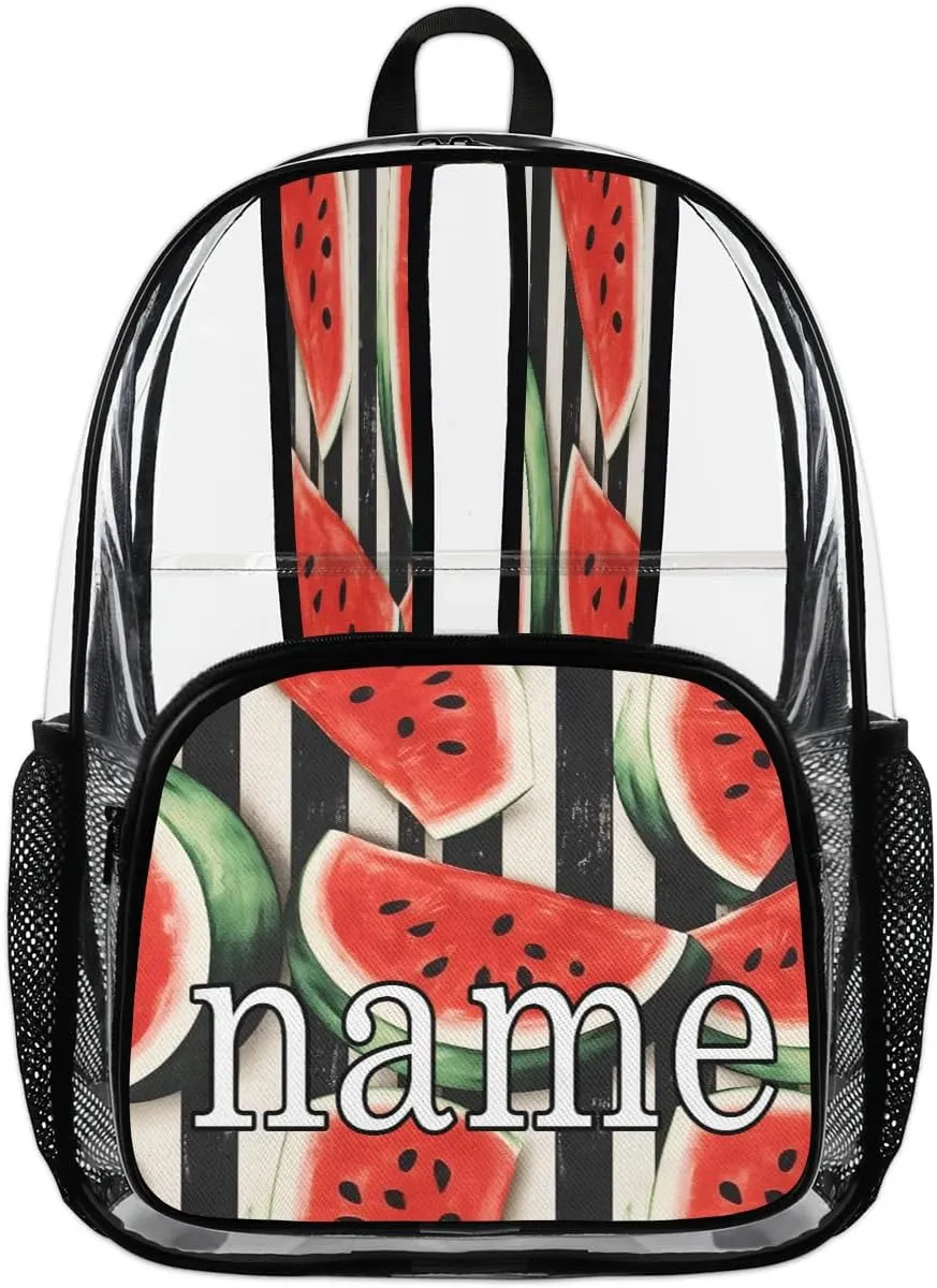 Fruits Watermelon Stripe Personalized Clear Backpack Custom Waterproof PVC Transparent Backpack with Name Heavy Duty Transparent Bag for Work Travel Concerts