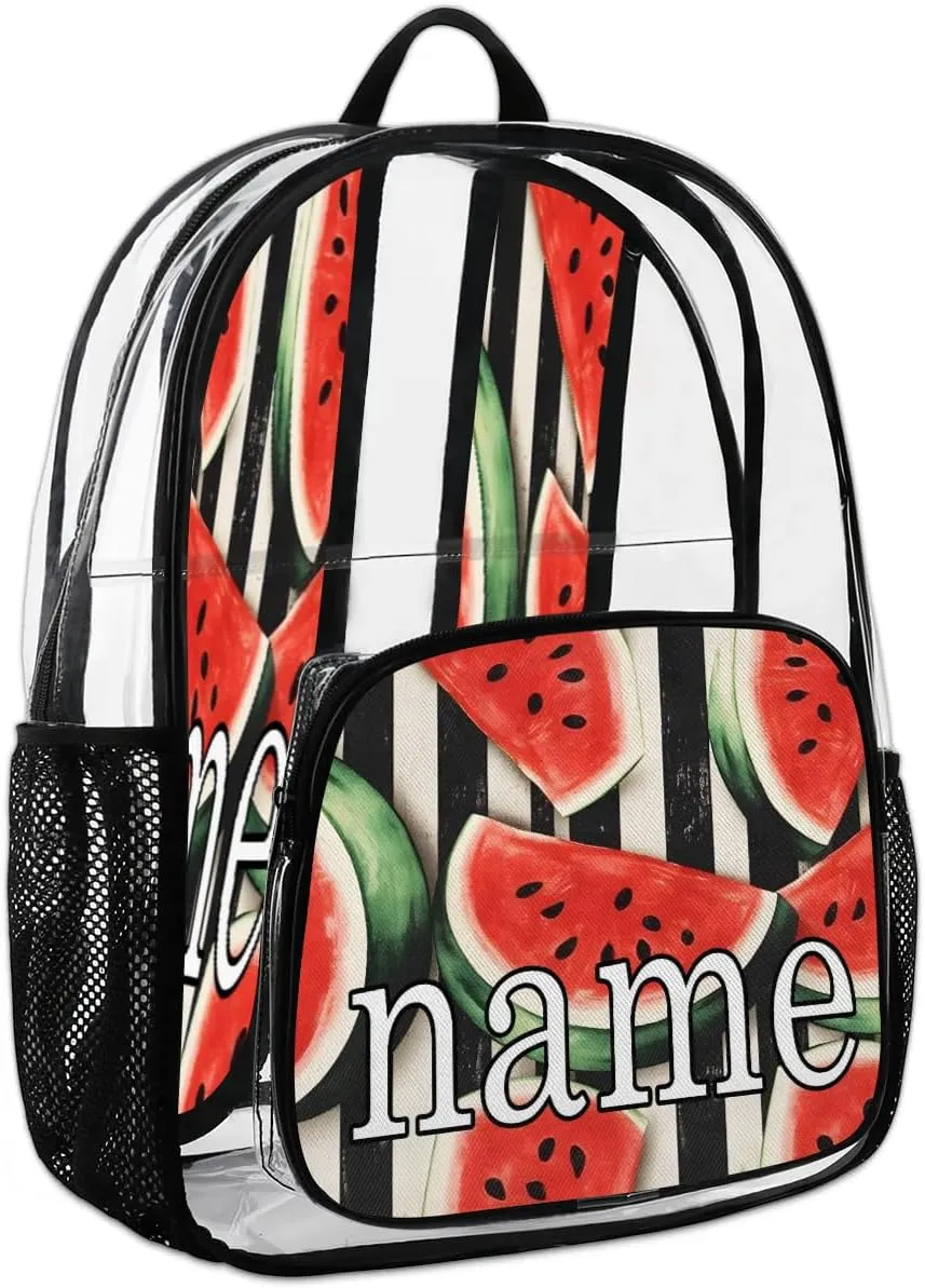 Fruits Watermelon Stripe Personalized Clear Backpack Custom Waterproof PVC Transparent Backpack with Name Heavy Duty Transparent Bag for Work Travel Concerts