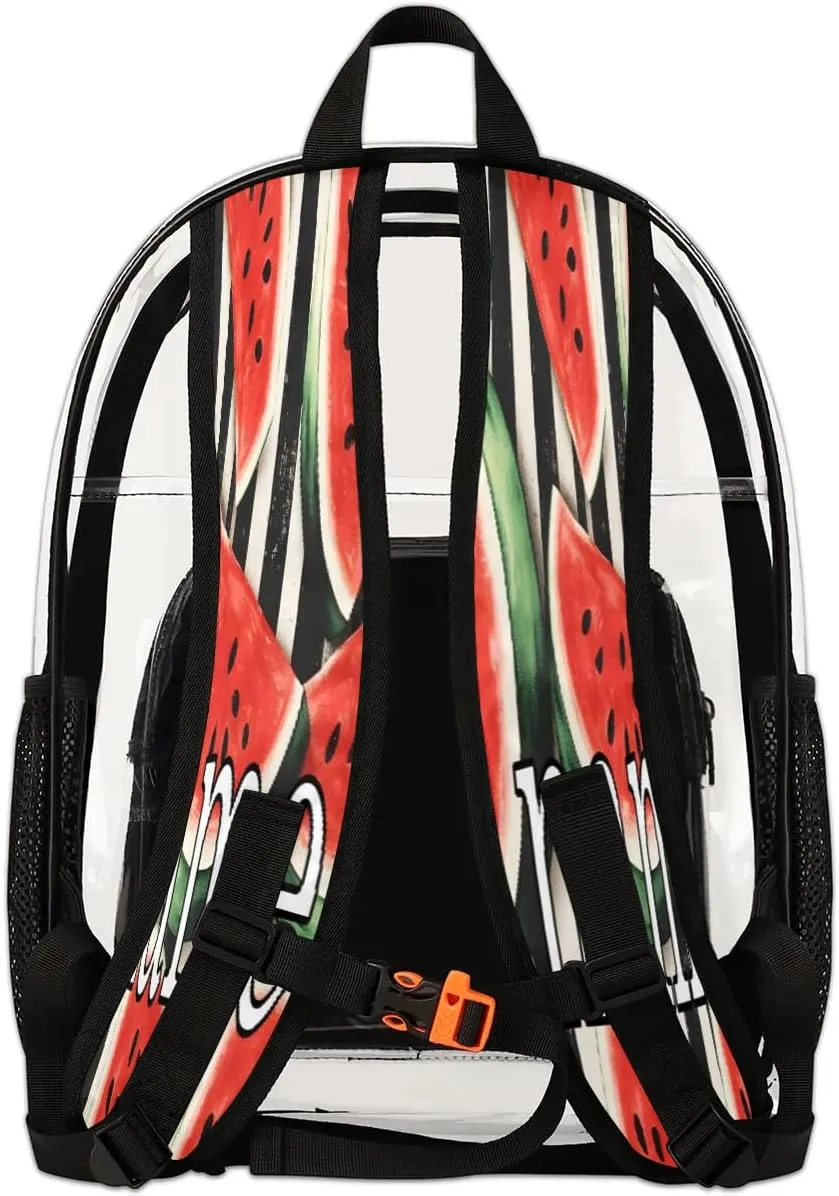Fruits Watermelon Stripe Personalized Clear Backpack Custom Waterproof PVC Transparent Backpack with Name Heavy Duty Transparent Bag for Work Travel Concerts