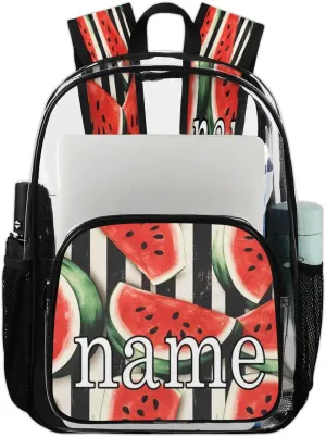 Fruits Watermelon Stripe Personalized Clear Backpack Custom Waterproof PVC Transparent Backpack with Name Heavy Duty Transparent Bag for Work Travel Concerts