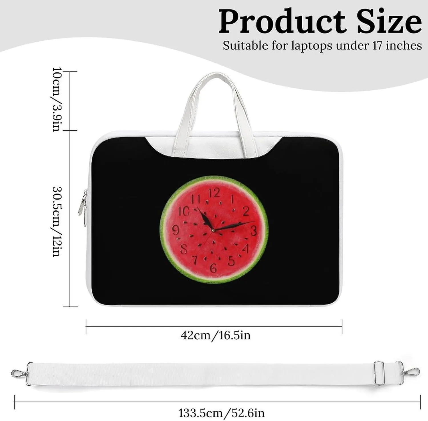Funny Waterlemon Clock Leather Bag Laptop Case Slim Water Resistant Computer Bags with Handle Briefcase for Work
