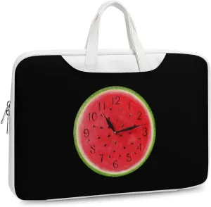 Funny Waterlemon Clock Leather Bag Laptop Case Slim Water Resistant Computer Bags with Handle Briefcase for Work