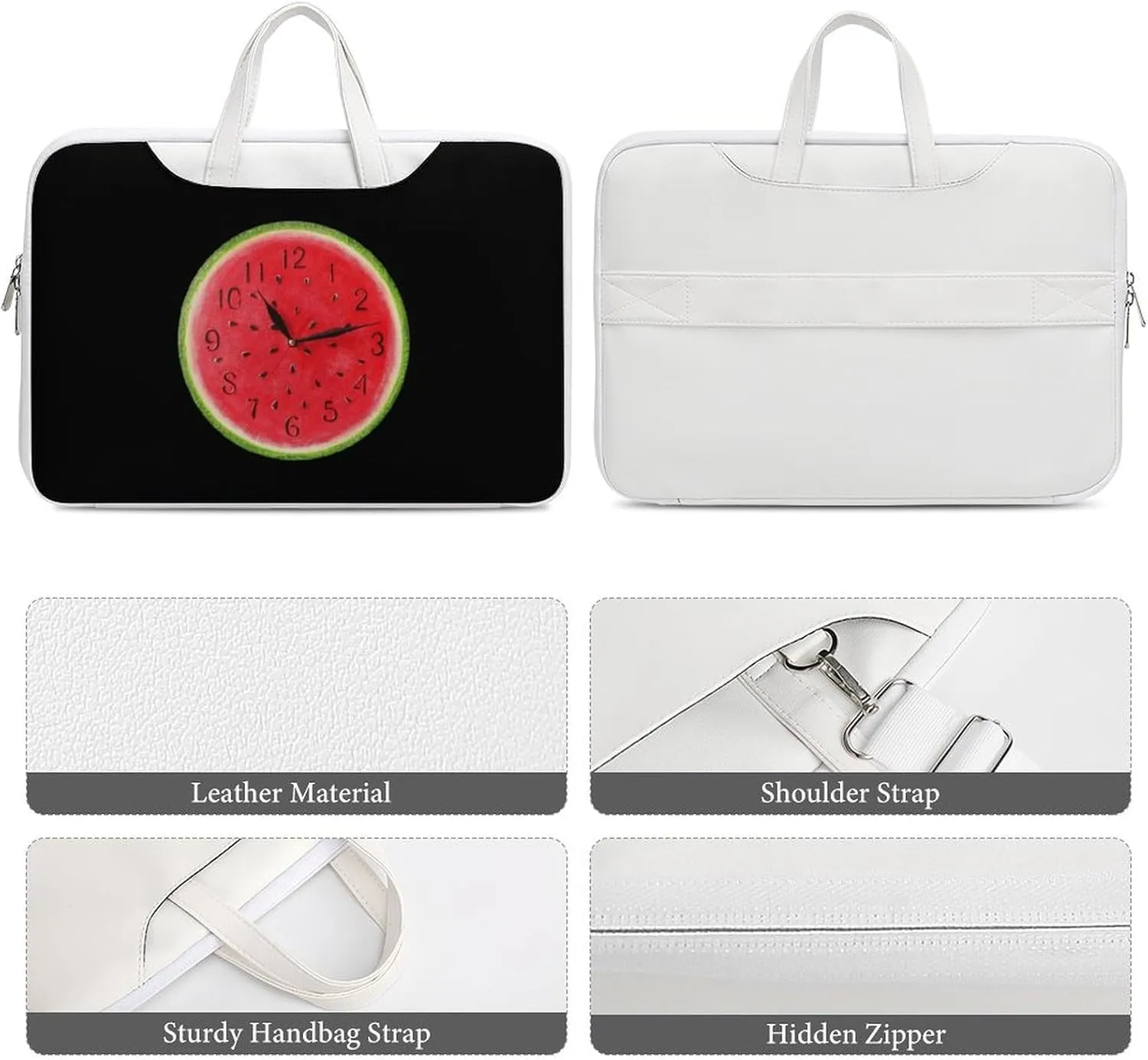 Funny Waterlemon Clock Leather Bag Laptop Case Slim Water Resistant Computer Bags with Handle Briefcase for Work