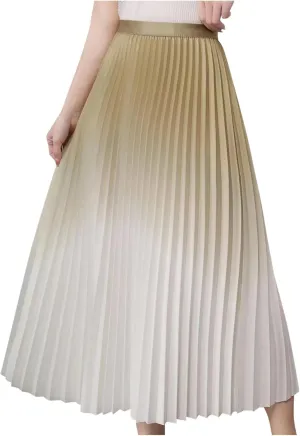 FZYLQY Gradient Color Skirt for Women Fashion Elegant High Waist Pleated Skirts Casual Slim Fit Basic Go Out Midi Skirt 2025