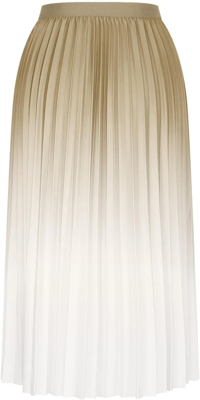 FZYLQY Gradient Color Skirt for Women Fashion Elegant High Waist Pleated Skirts Casual Slim Fit Basic Go Out Midi Skirt 2025