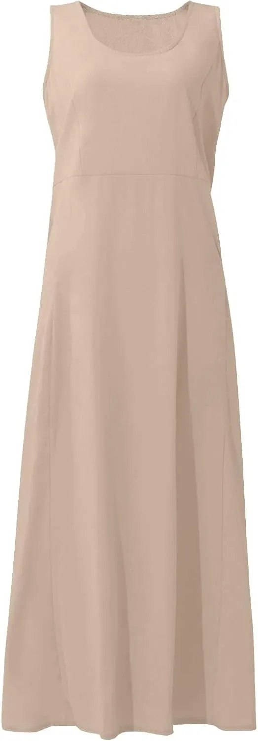 Geleglaer Linen Dresses for Womens Sleeveless Linen Dress Casual Cotton Tank Maxi Dress 2024 Summer Dress