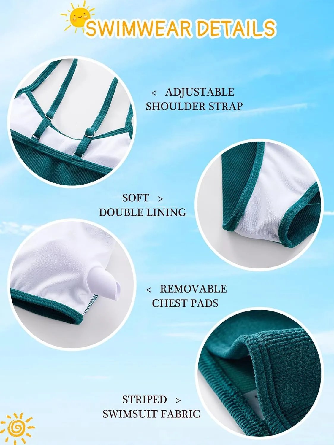Girl's 2 Piece Swimsuit Solid Spaghetti Strap Bikini Sets Beach Bathing Suit Swimwear for Teen Kids