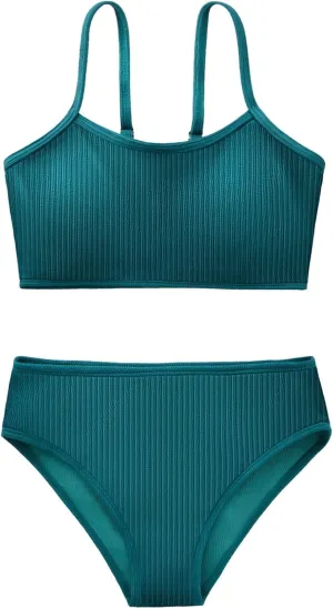 Girl's 2 Piece Swimsuit Solid Spaghetti Strap Bikini Sets Beach Bathing Suit Swimwear for Teen Kids