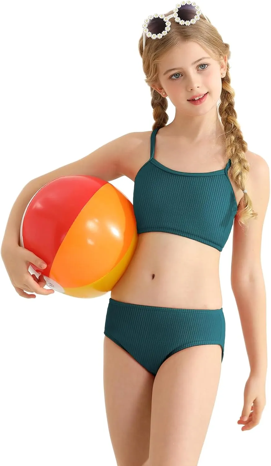 Girl's 2 Piece Swimsuit Solid Spaghetti Strap Bikini Sets Beach Bathing Suit Swimwear for Teen Kids