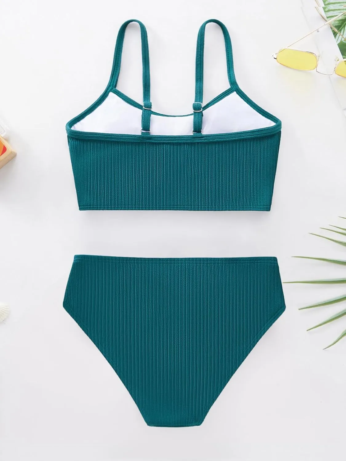 Girl's 2 Piece Swimsuit Solid Spaghetti Strap Bikini Sets Beach Bathing Suit Swimwear for Teen Kids
