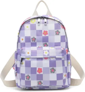 Girls Mini Backpack, Small Backpacks Purse for Women Teens Kids School Travel (Checkered Purple)