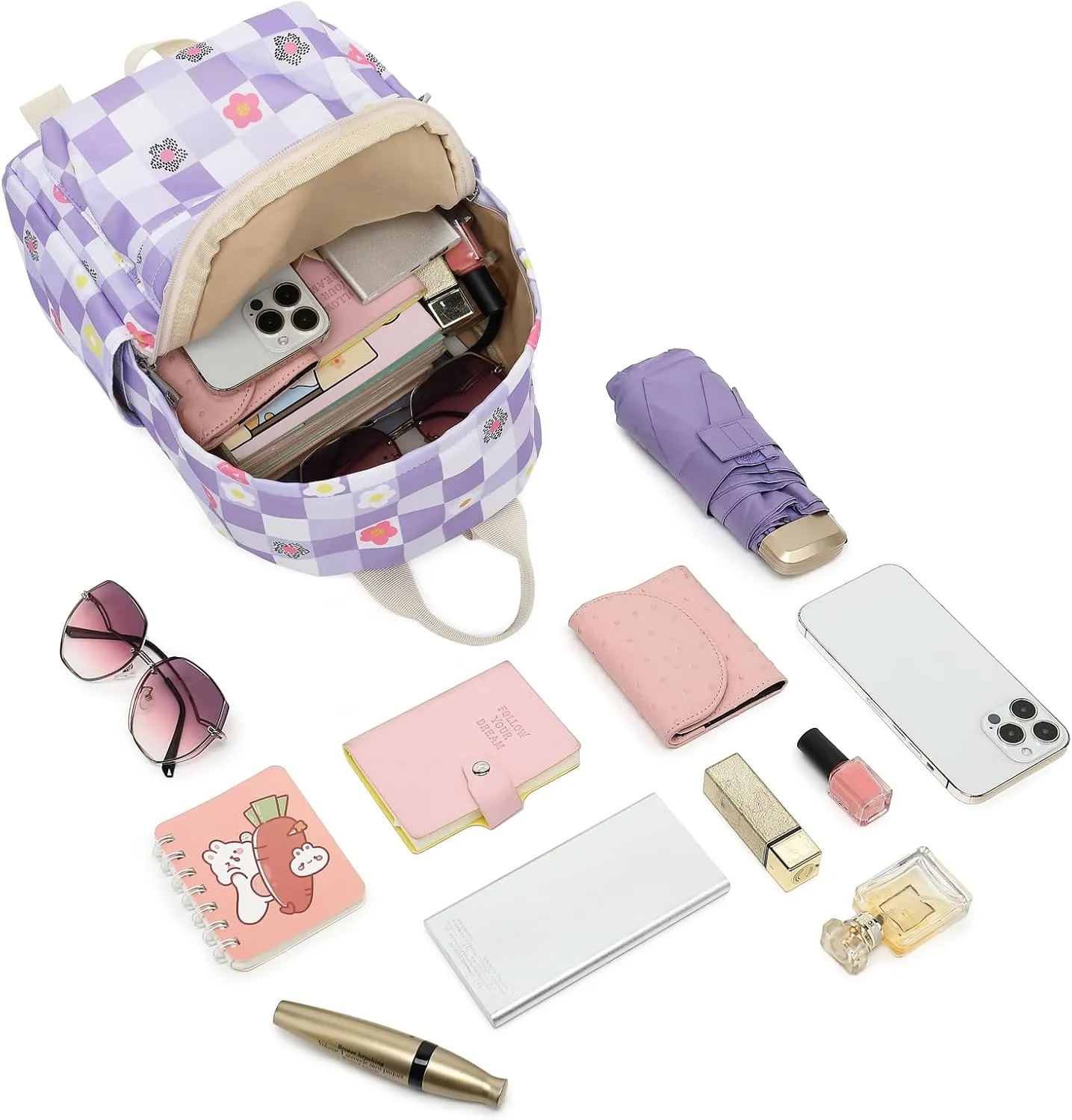 Girls Mini Backpack, Small Backpacks Purse for Women Teens Kids School Travel (Checkered Purple)