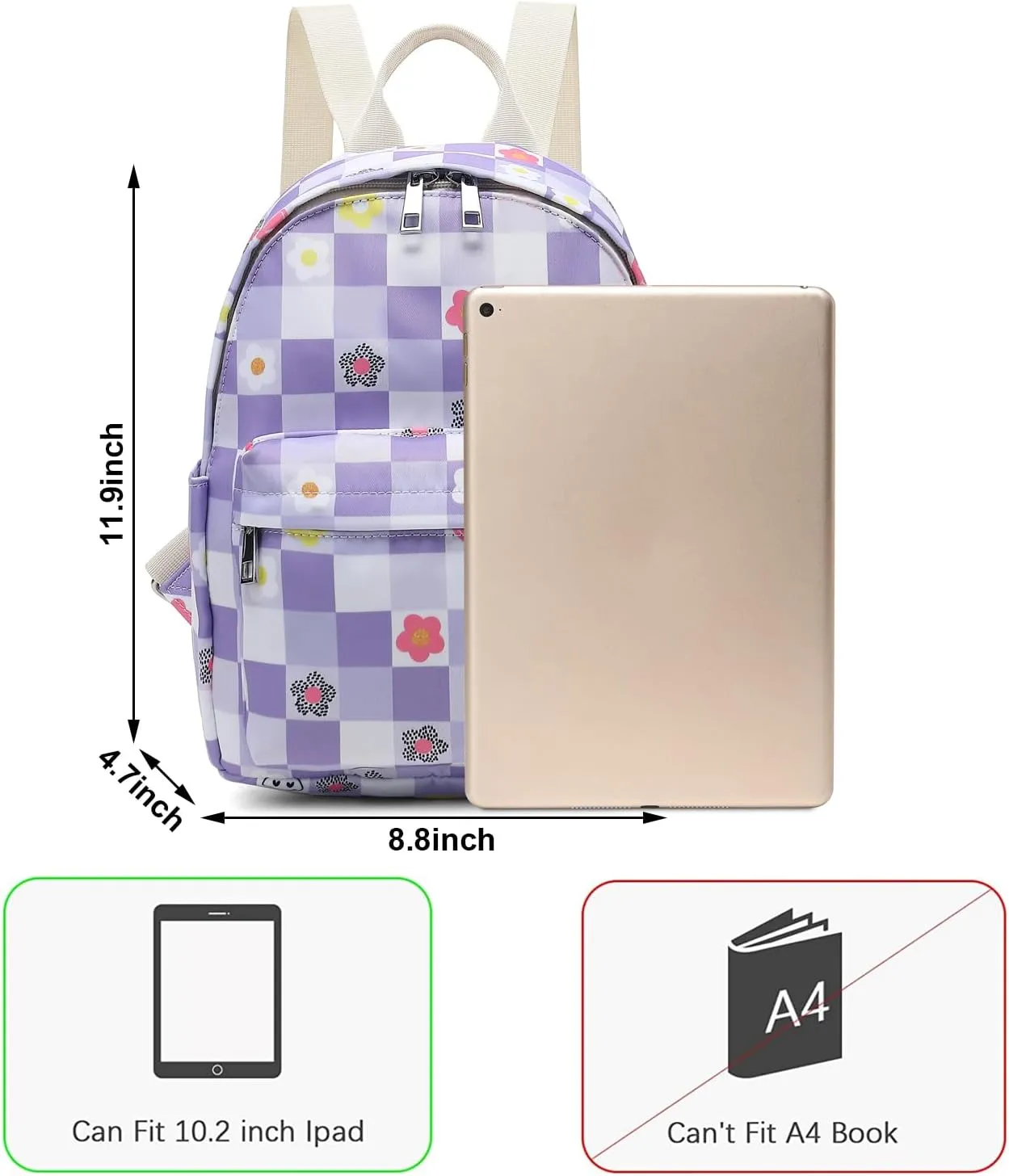 Girls Mini Backpack, Small Backpacks Purse for Women Teens Kids School Travel (Checkered Purple)