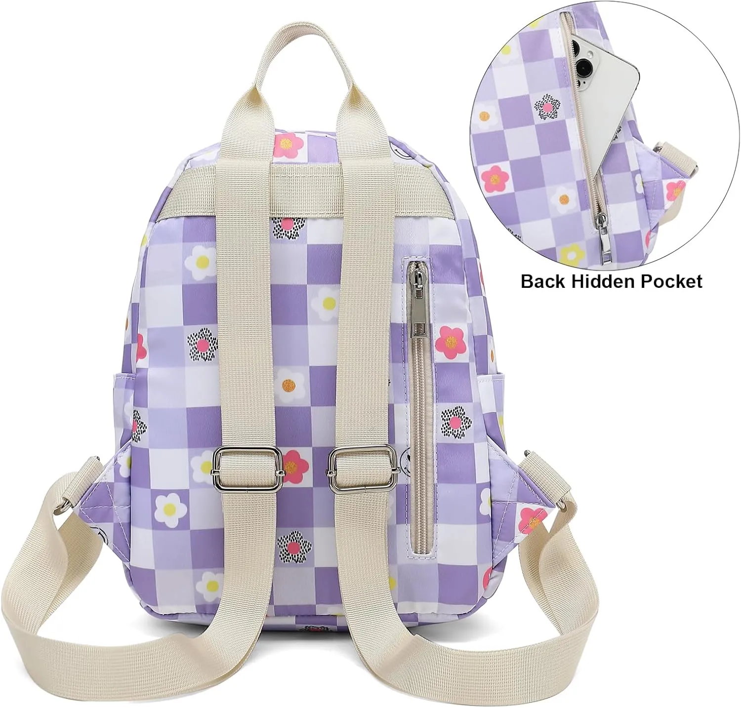 Girls Mini Backpack, Small Backpacks Purse for Women Teens Kids School Travel (Checkered Purple)