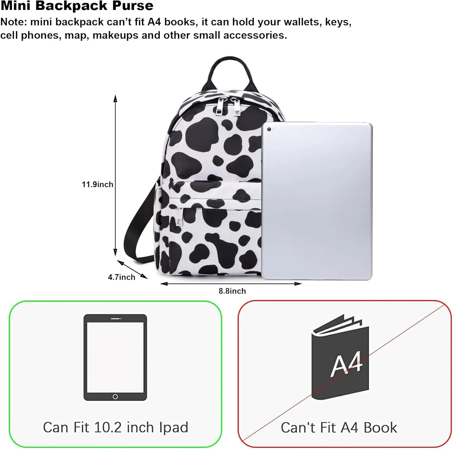 Girls Mini Backpack, Small Backpacks Purse for Women Teens Kids School Travel (Cow Print)