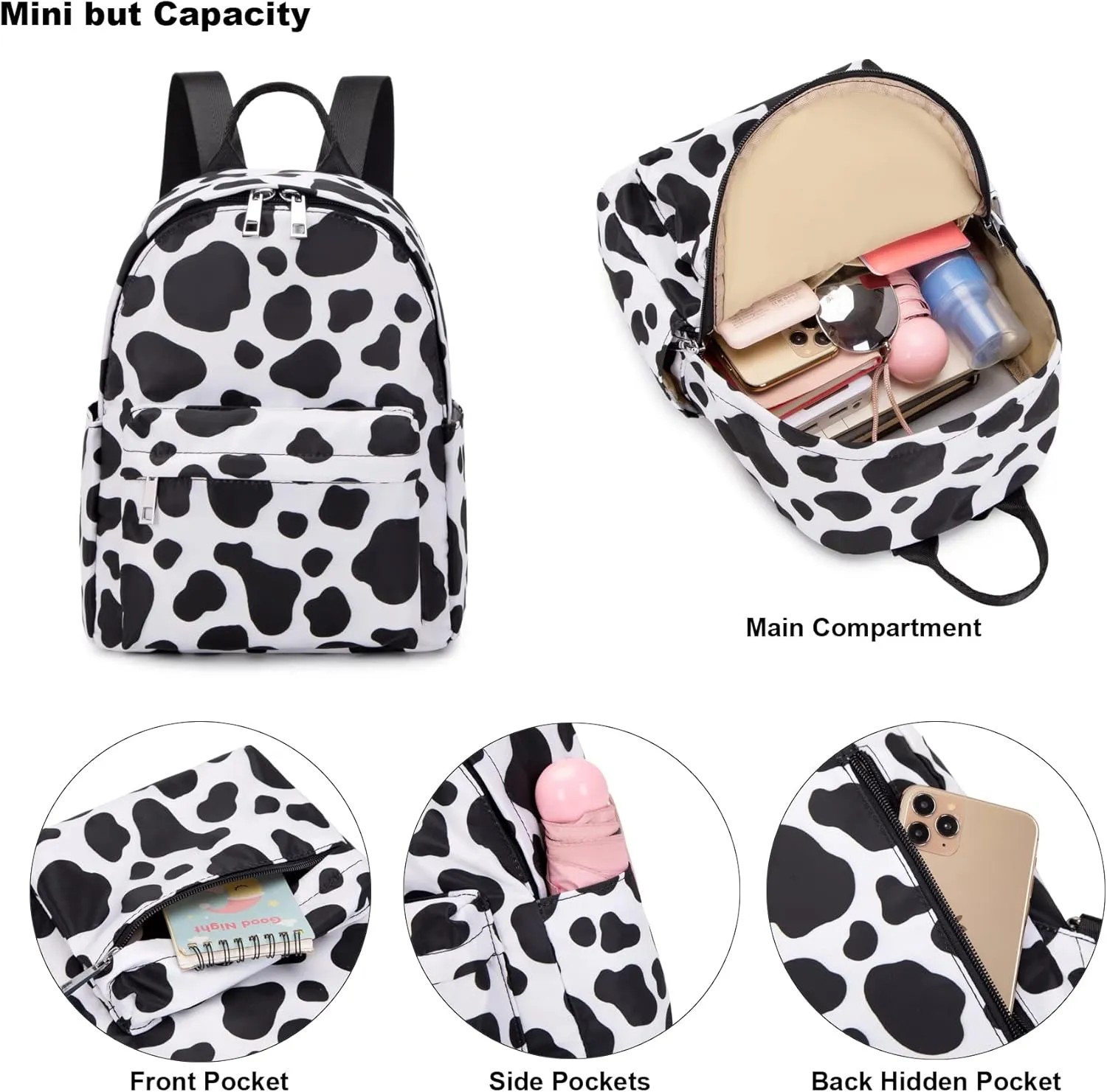 Girls Mini Backpack, Small Backpacks Purse for Women Teens Kids School Travel (Cow Print)