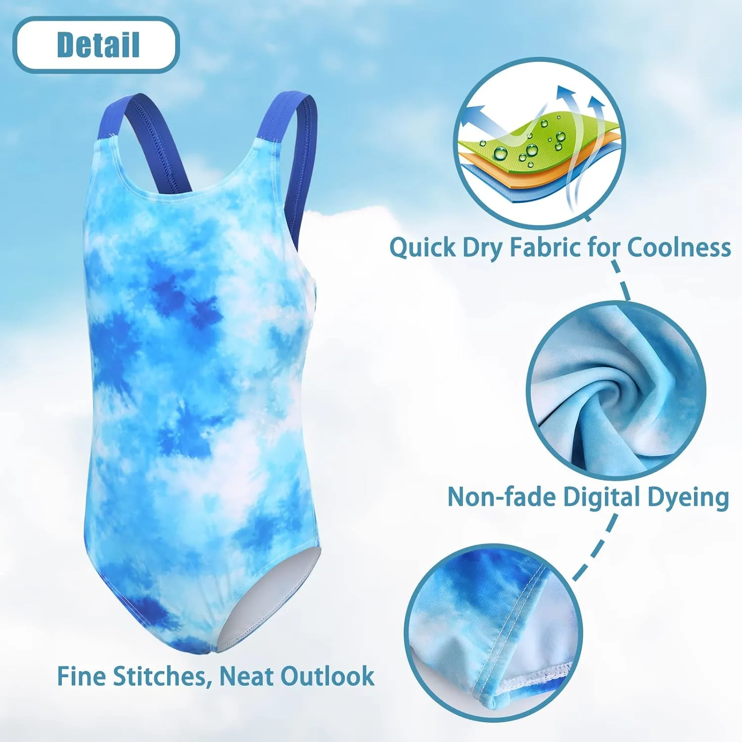 Girls One Piece Swimsuits Tie Dye Bathing Suit for Girls Hawaiian Swimwear 3-16 Years