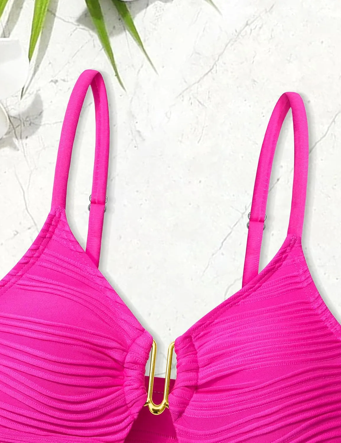 Girls Swimsuit High Waisted Girls Bathing Suit V Neck Cutout Two Piece Swimwear Ruched Solid Padded Bikini Sets 9-16Y
