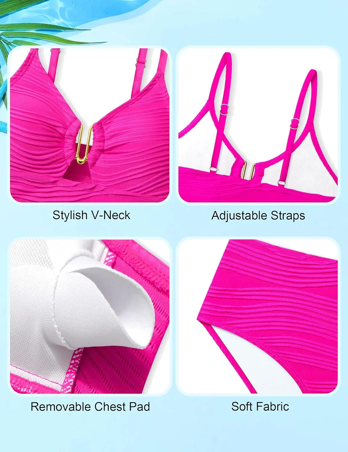Girls Swimsuit High Waisted Girls Bathing Suit V Neck Cutout Two Piece Swimwear Ruched Solid Padded Bikini Sets 9-16Y