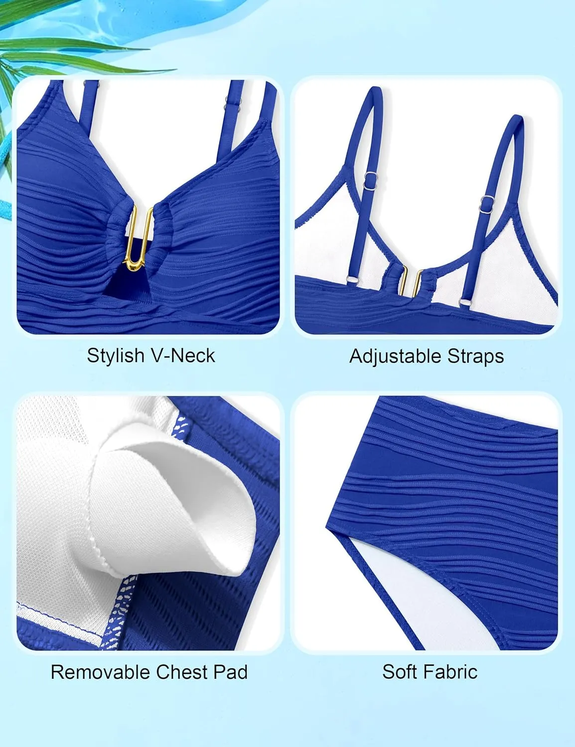 Girls Swimsuit High Waisted Girls Bathing Suit V Neck Cutout Two Piece Swimwear Ruched Solid Padded Bikini Sets 9-16Y