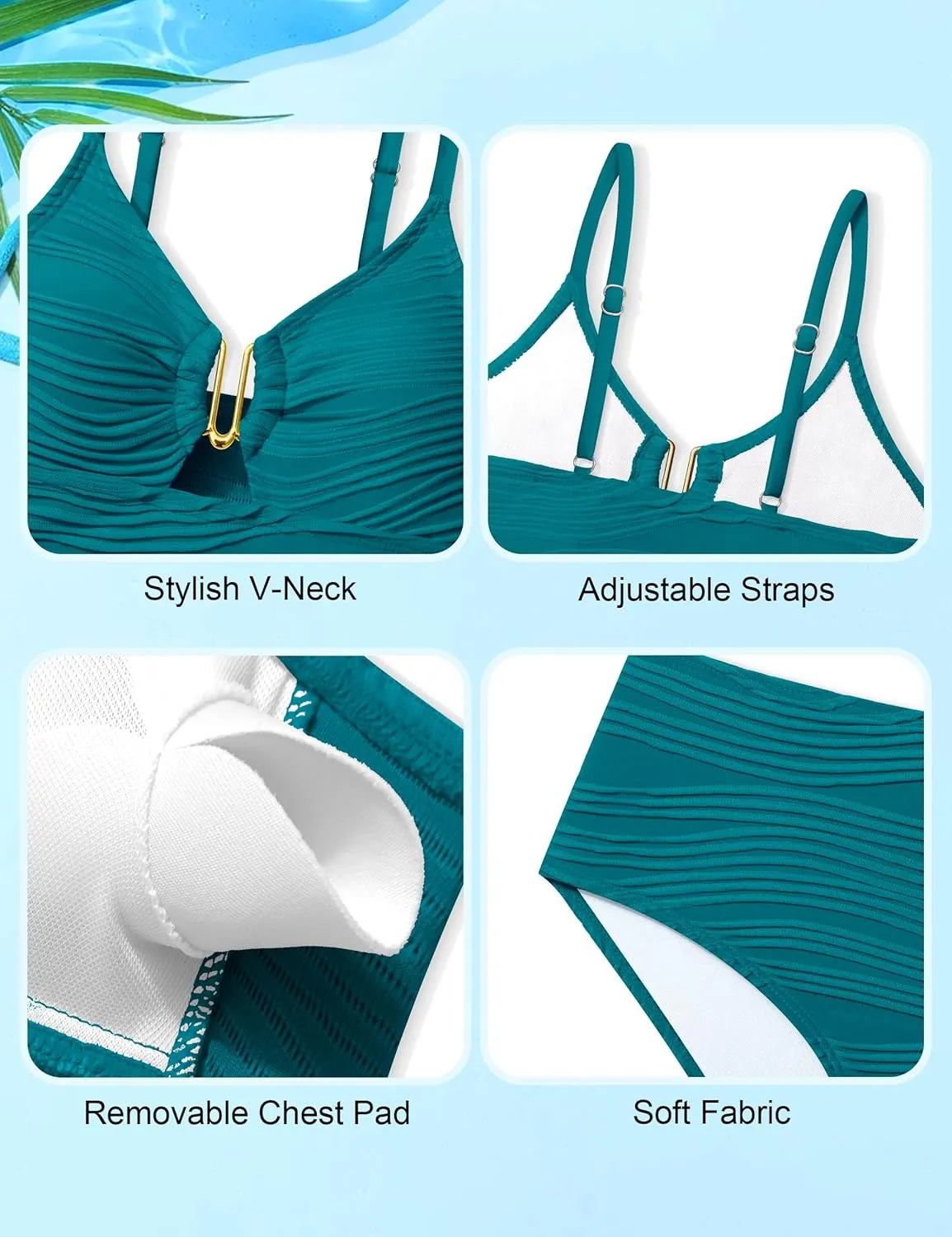 Girls Swimsuit High Waisted Girls Bathing Suit V Neck Cutout Two Piece Swimwear Ruched Solid Padded Bikini Sets 9-16Y