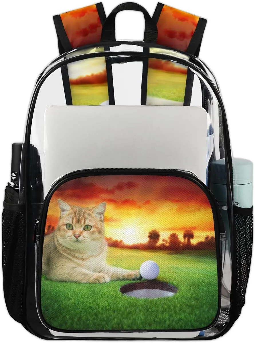 Golf Heavy Duty Clear Backpack Cat Golfs Large See Through Backpacks PVC Transparent Backpack Clear Bag for Women Men Security Stadium Work Travel Events Concert